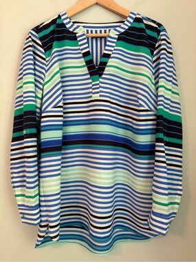 Talbots Multi-Stripe V-Neck Tunic‎ Blue, Green & White Talbots Size X / 14W